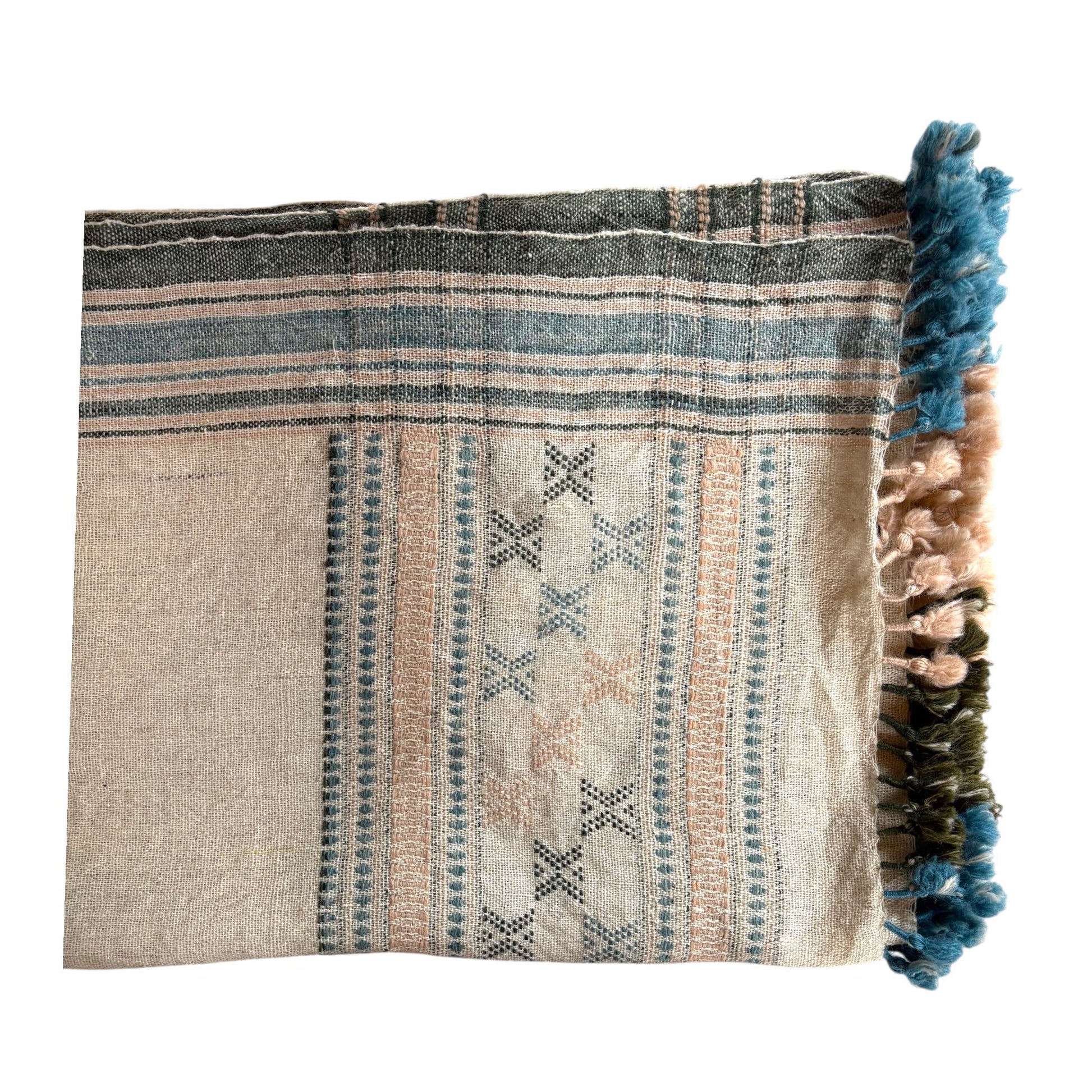 Pastel blue and pink woollen throw
