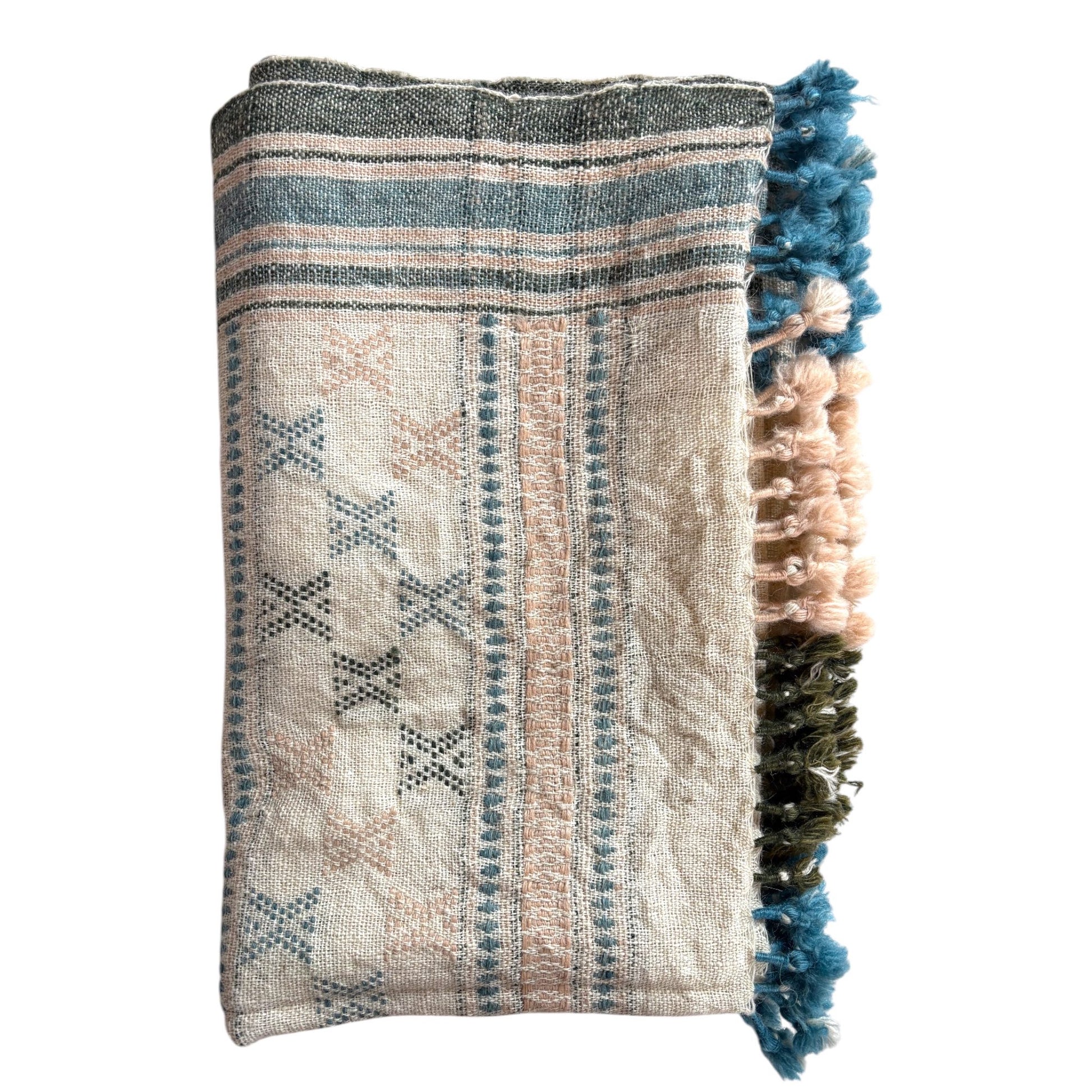 Pastels pink and blue woollen throw