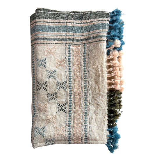 Pastels pink and blue woollen throw