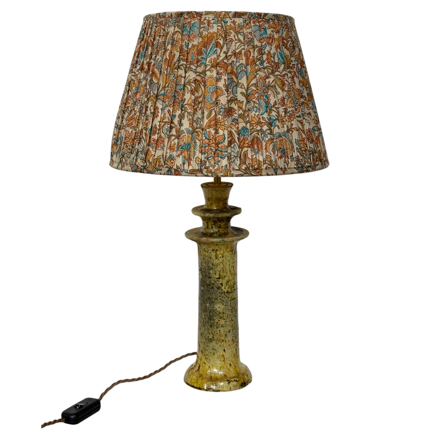 Peach and aqua silk sari lampshade