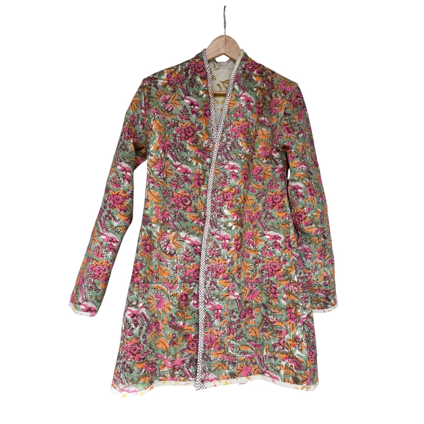 Pink and apricot long kantha coat