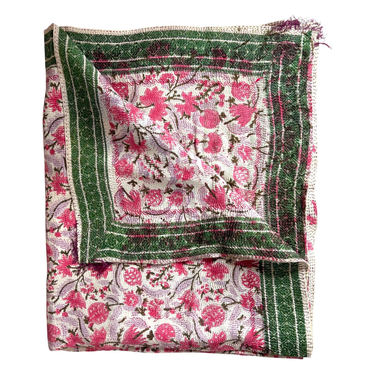 Pink block print kantha