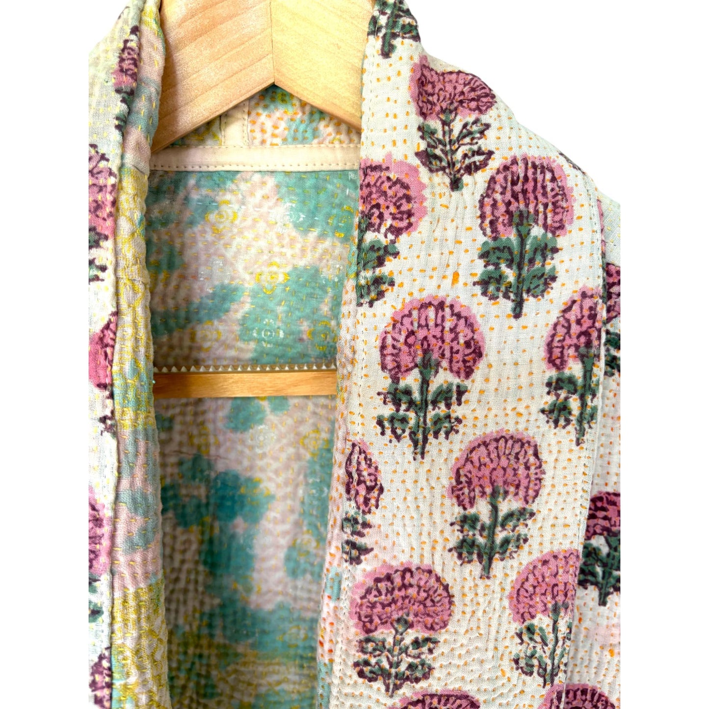 Pink flower short coat close up