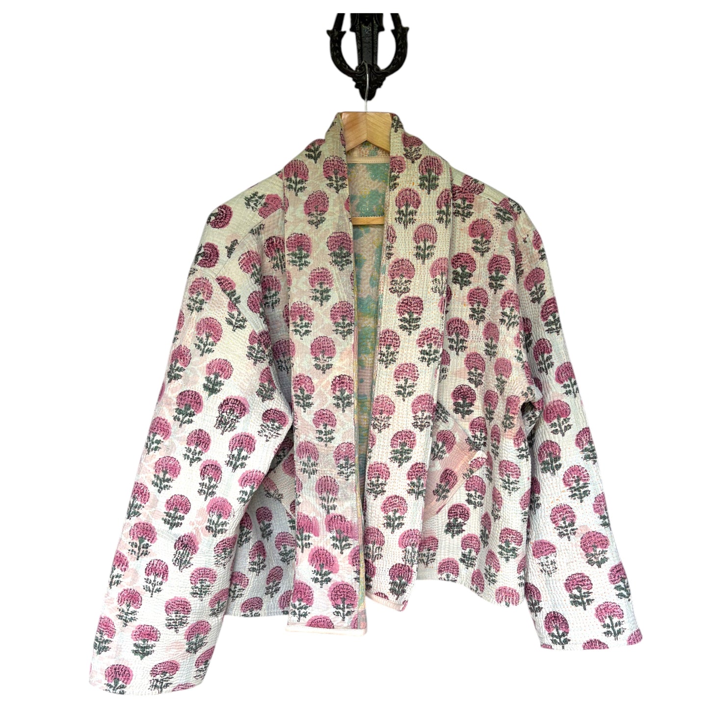 Pink flower short kantha coat