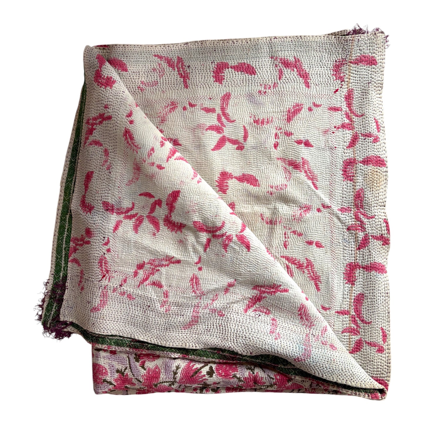 Pink block print kantha quilt
