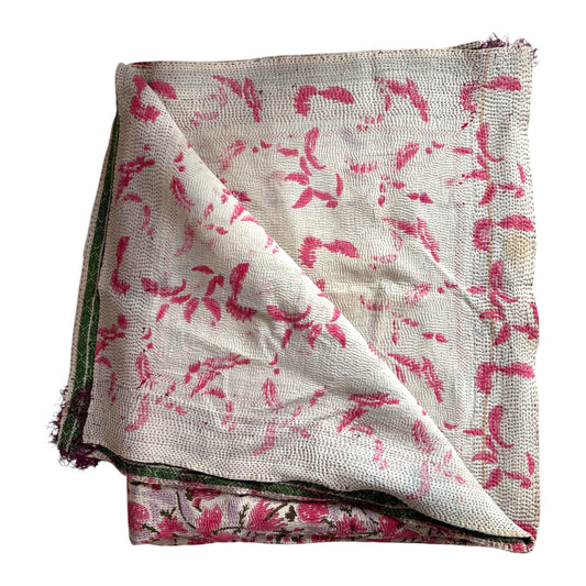 Pink block print kantha quilt