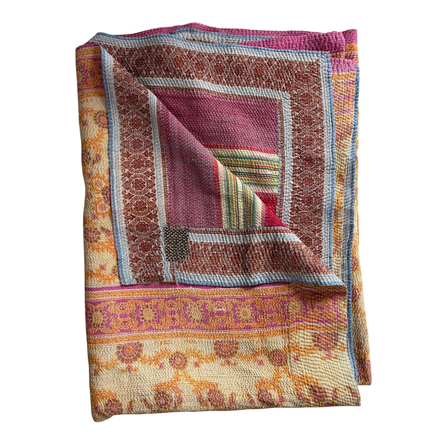 pink and orange kantha