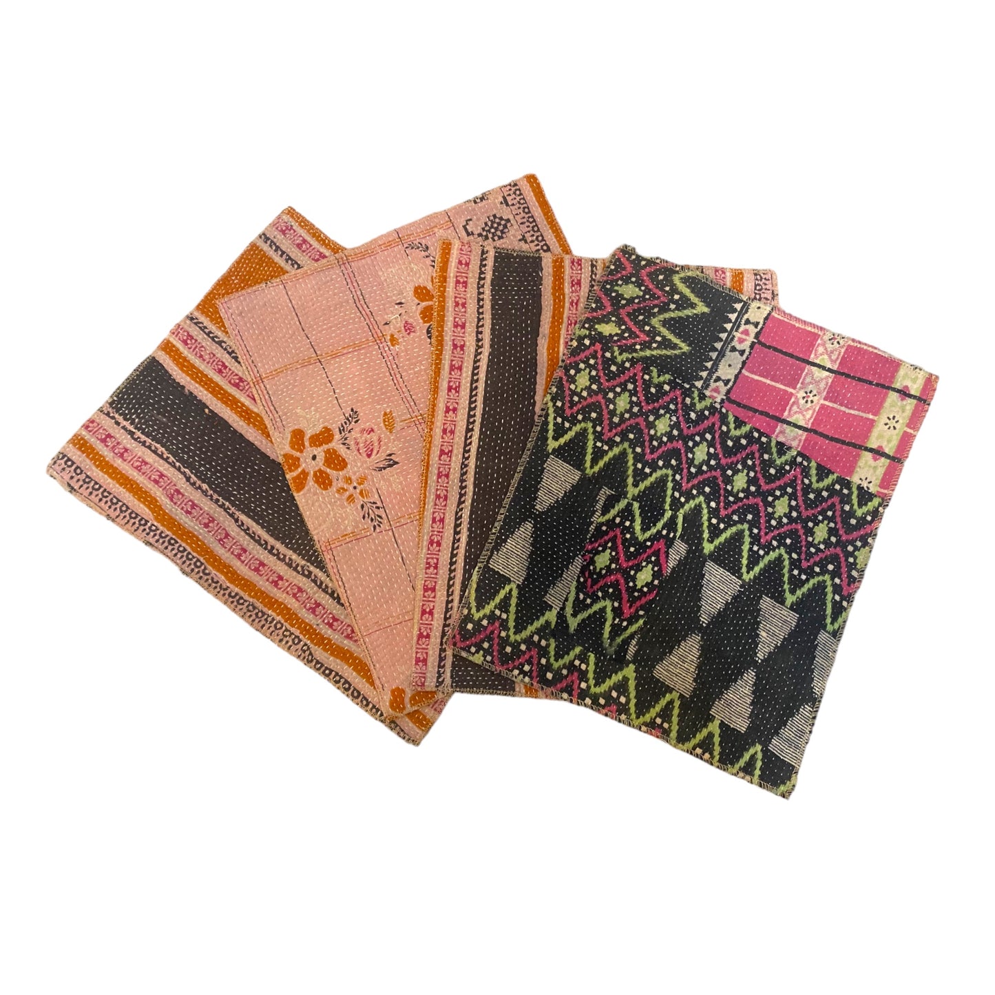 Pink and orange kantha placemat