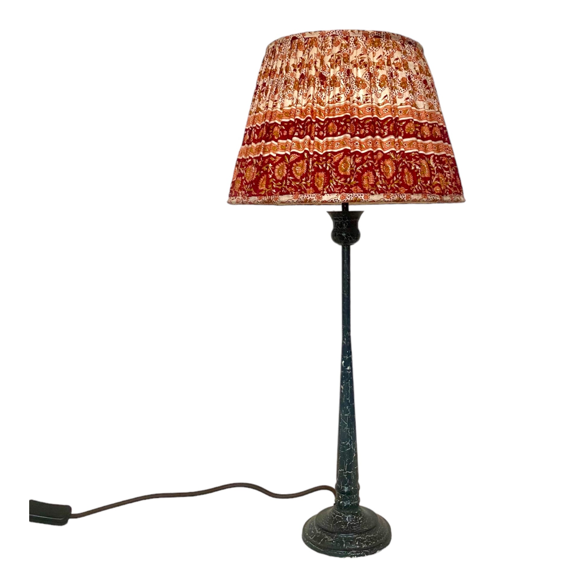 Pink and red vintage sari lampshade on candlestick