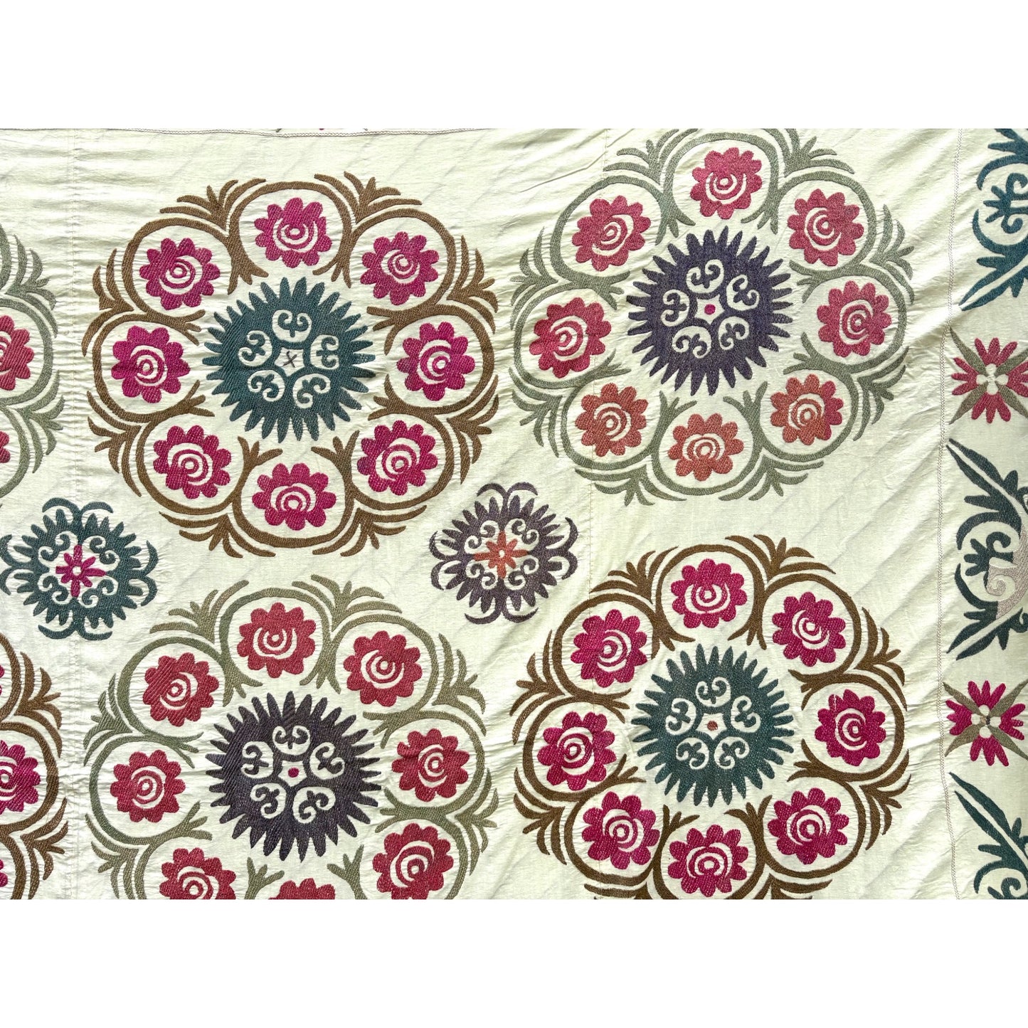 Pink and teal suzani close up