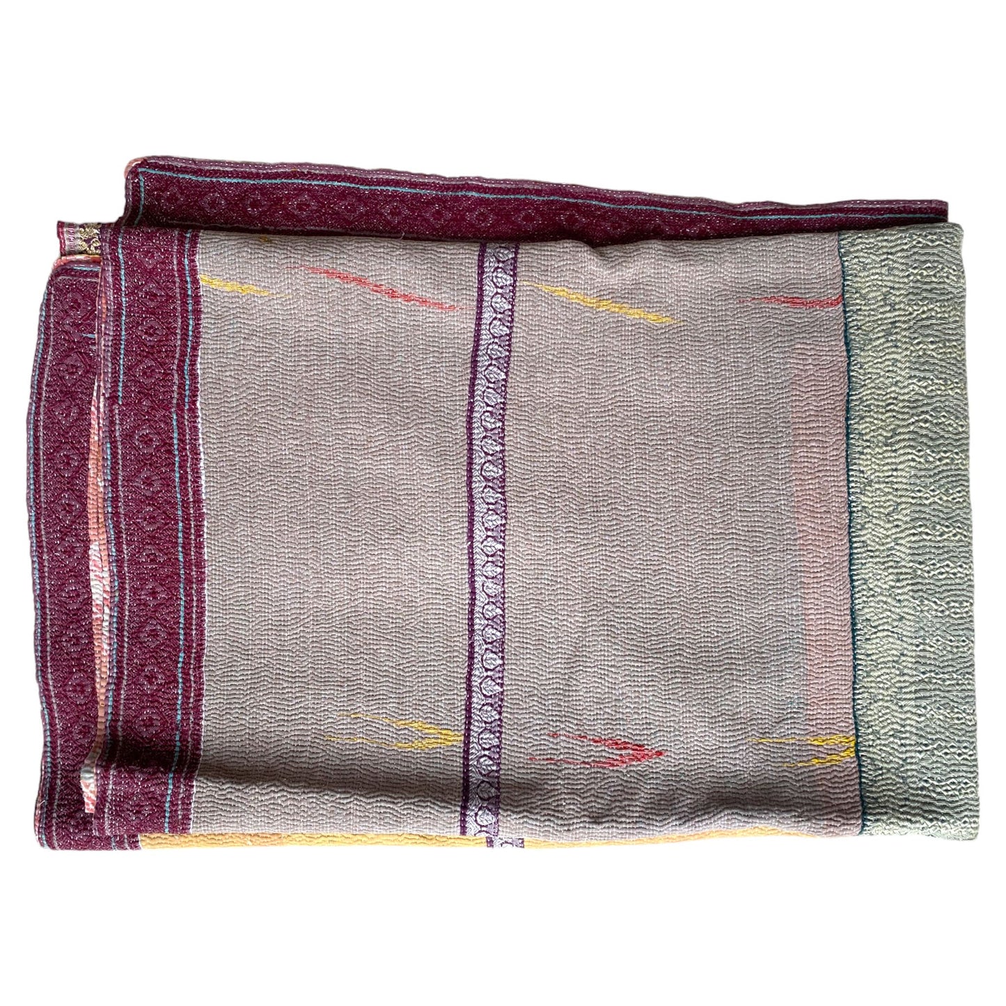 pink and white reverse kantha quilt