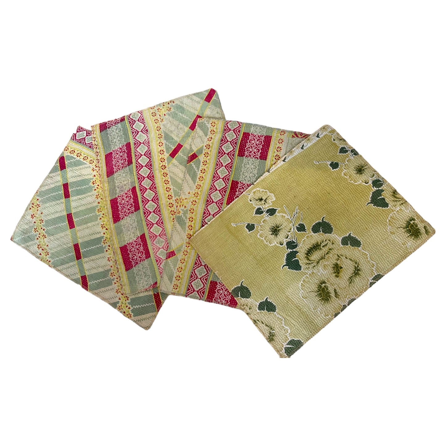 Pink and aqua placemat kantha