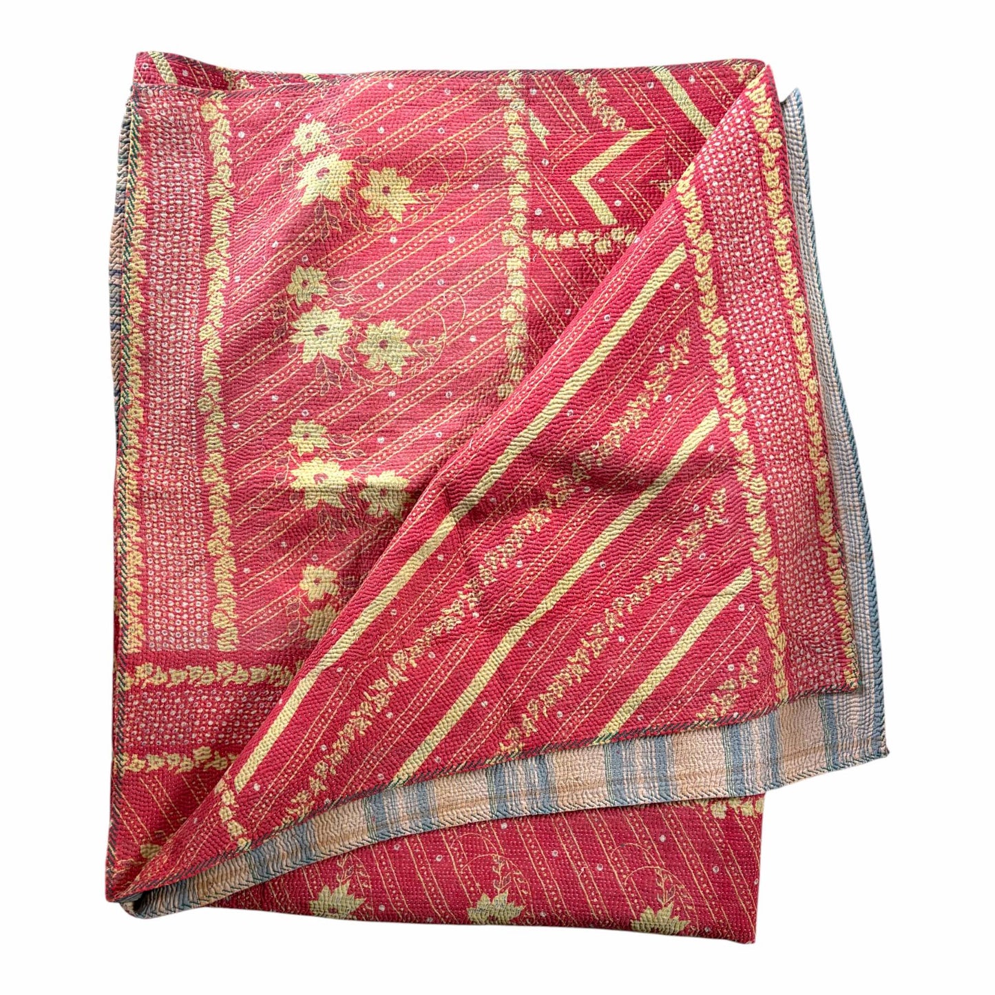 Raspberry kantha quilt