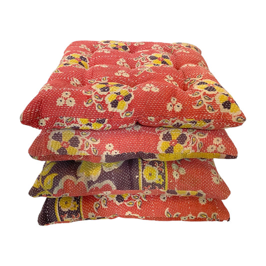 Red floral kantha seat pads