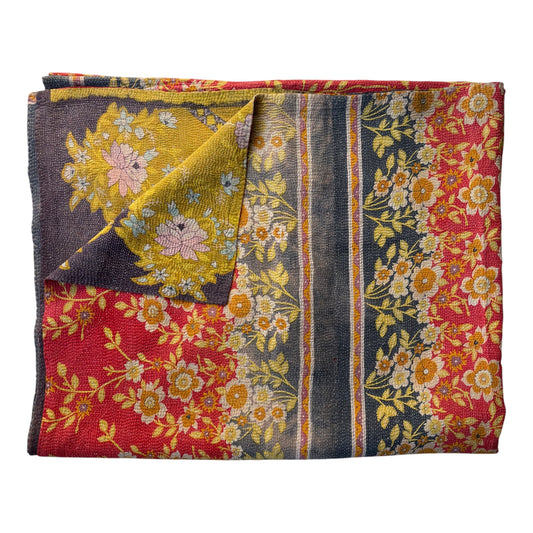 Red and indigo kantha quilt