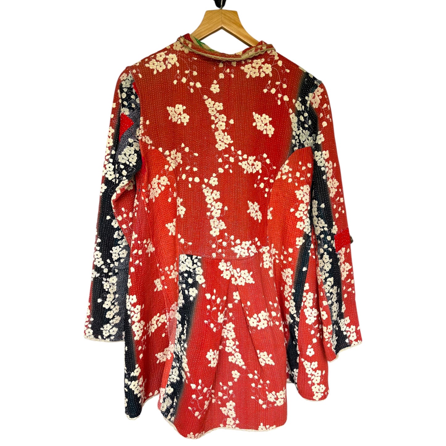 red kantha coat back