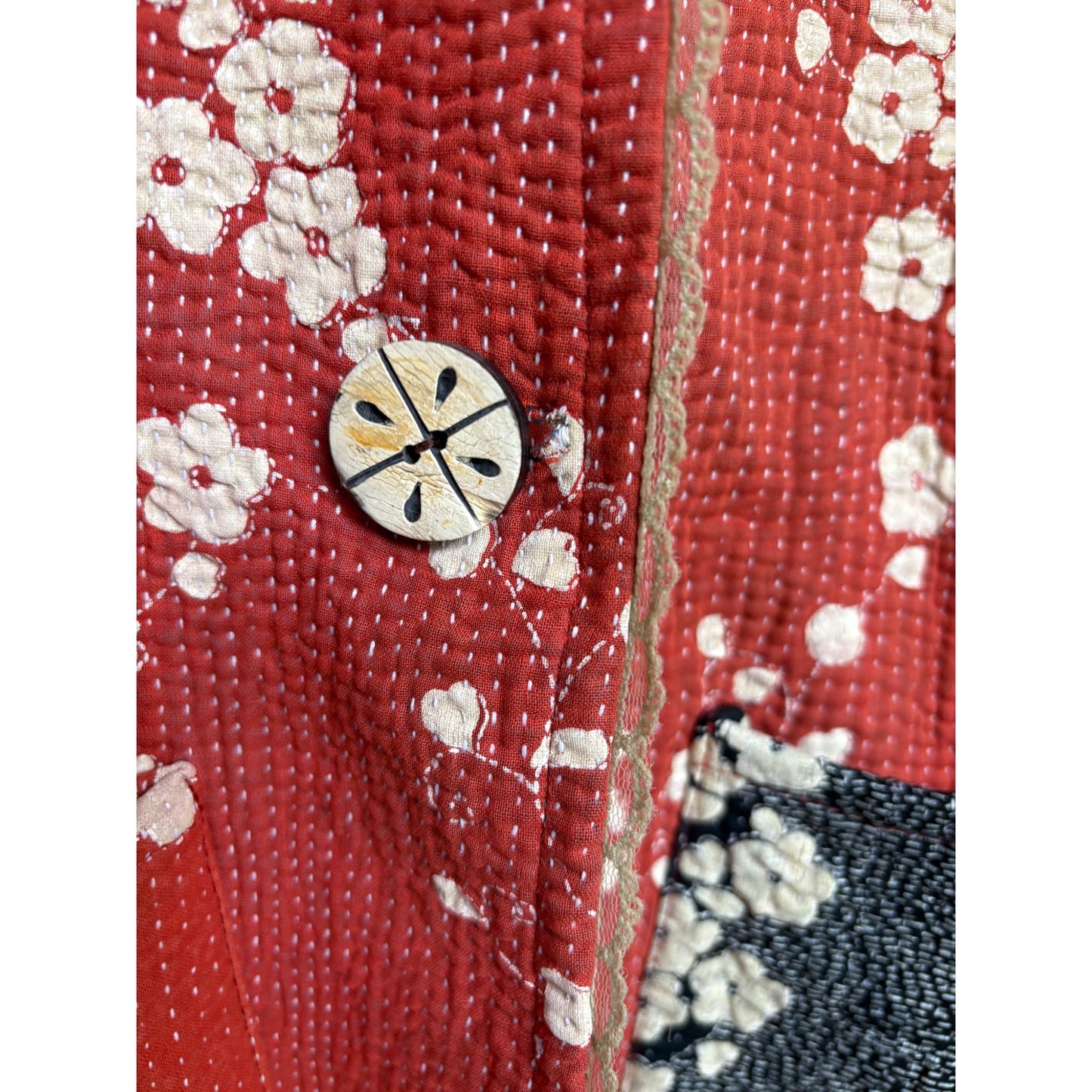 red kantha coat button