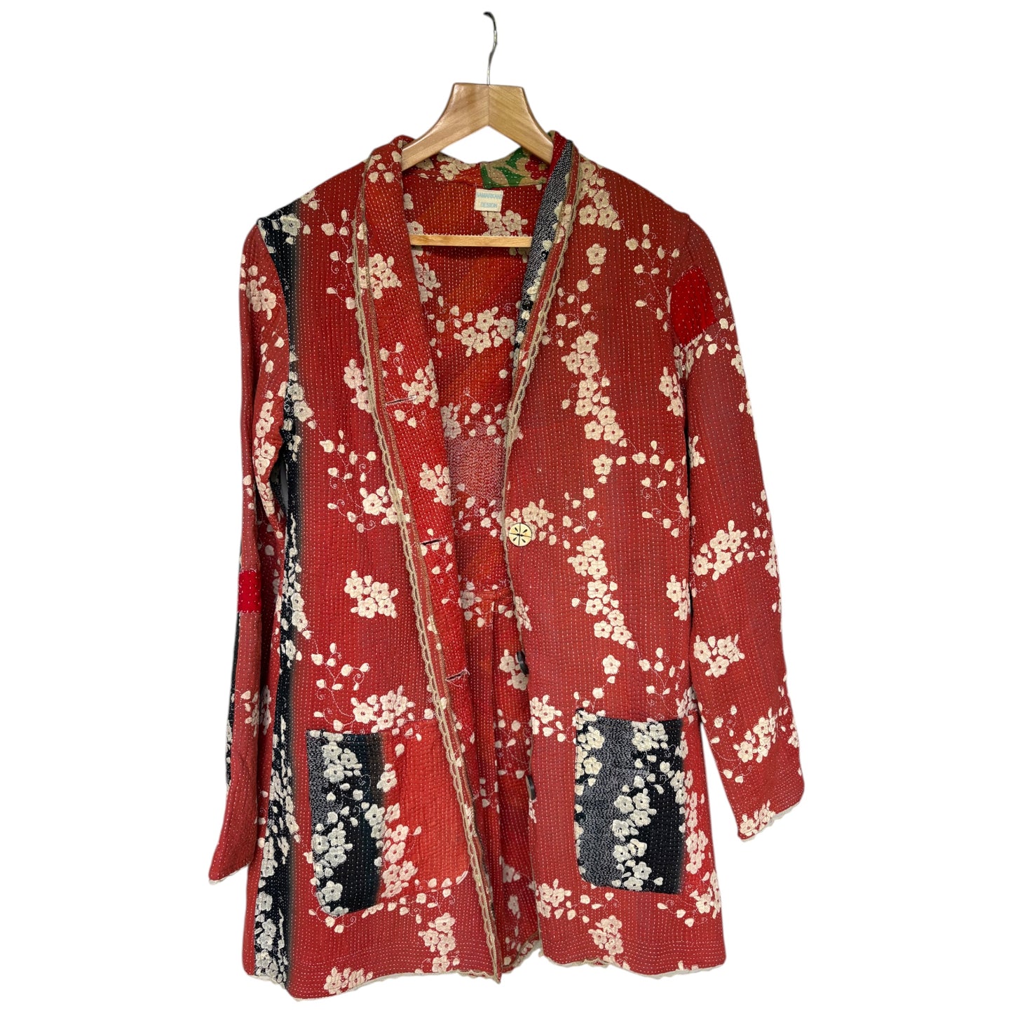 Red long kantha coat