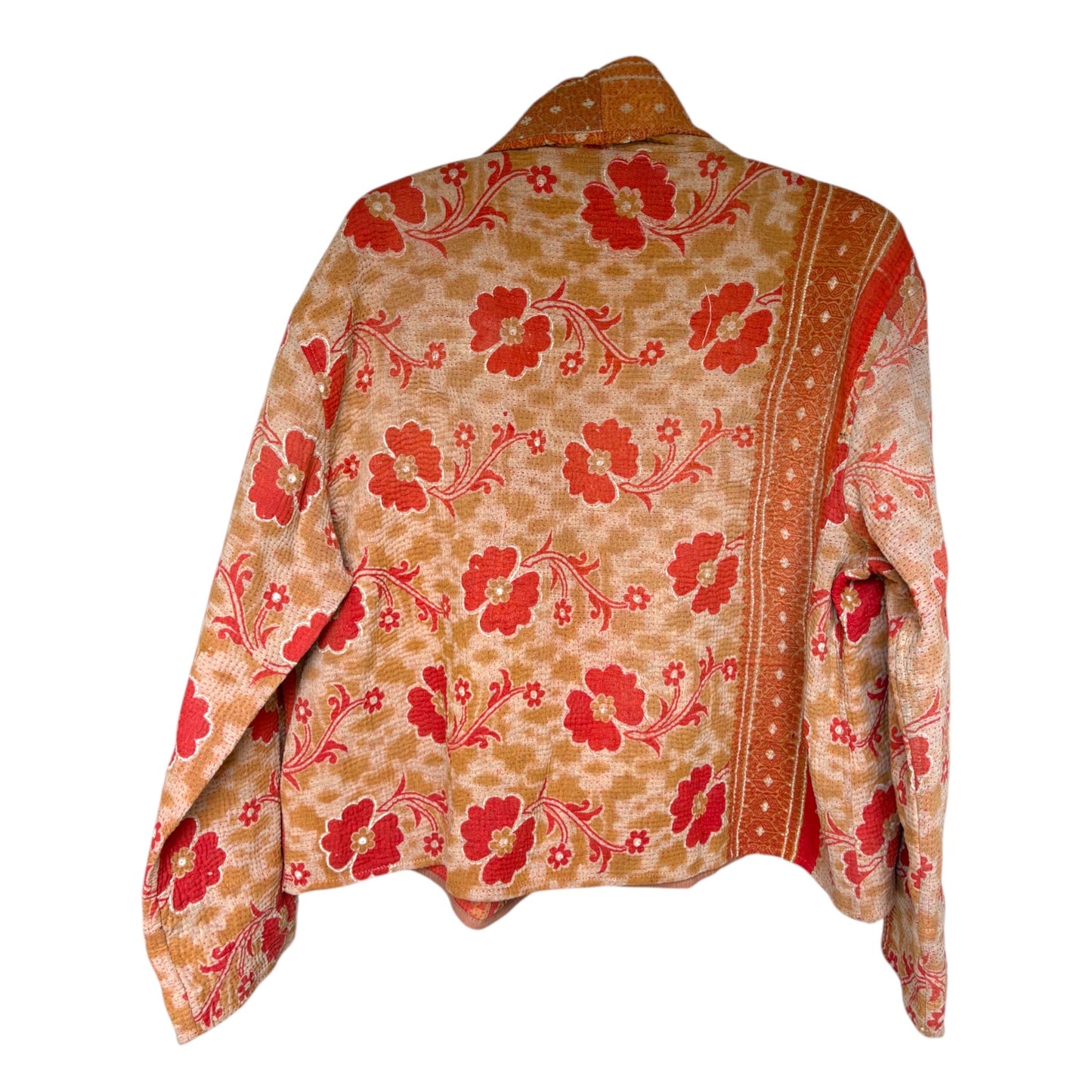 Red and orange short kantha coat back