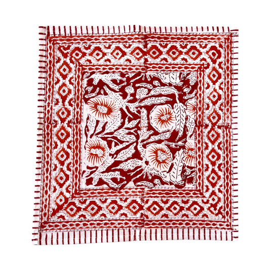 Red and orange block printed napkin