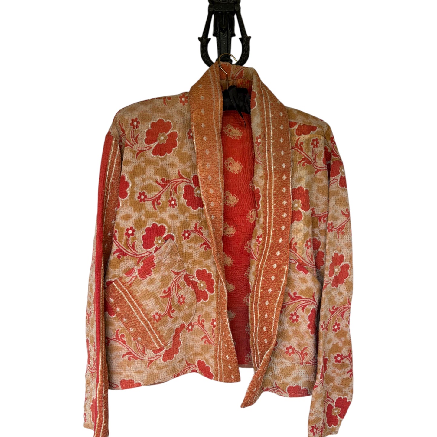 Red and orange short kantha coat