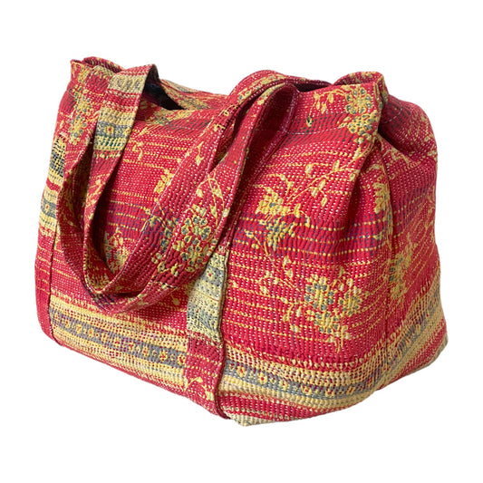rosy red kantha bag