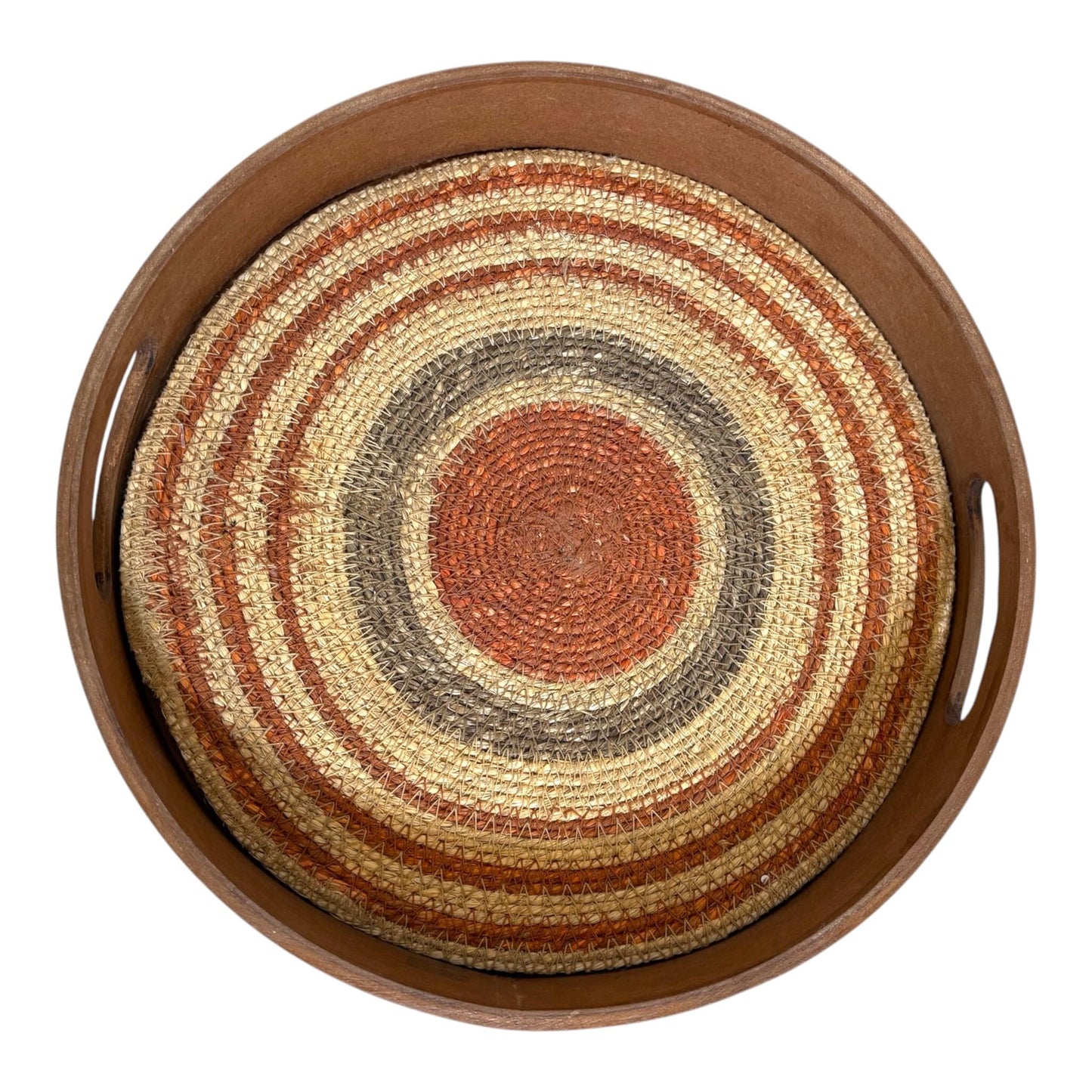Rust and grey jute with wood tray