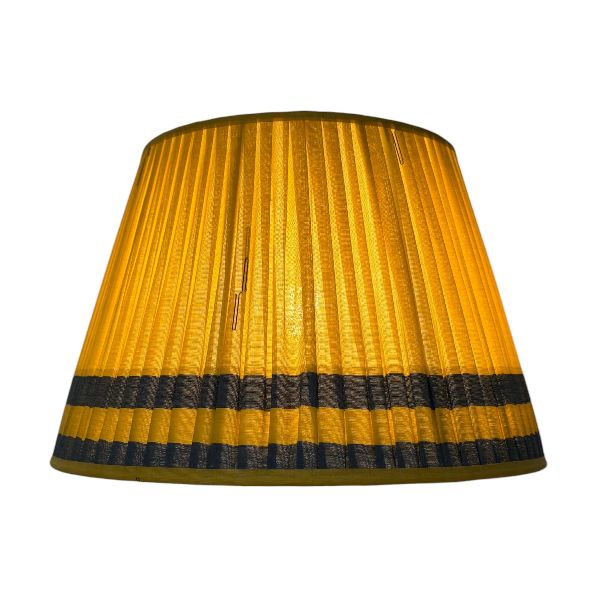 Saffron blue lampshade lit