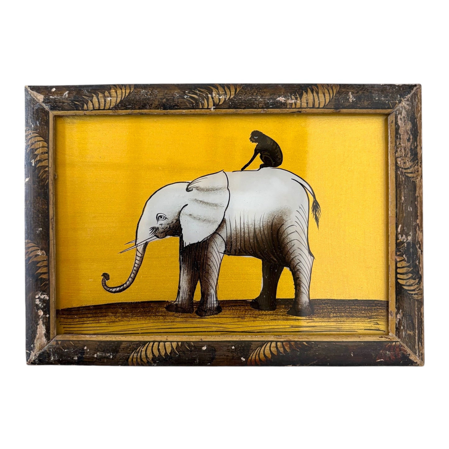 Small gold glass painting of an elephant