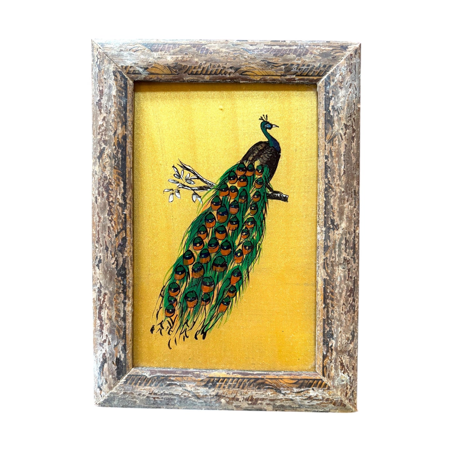 Small gold peacock glass painting