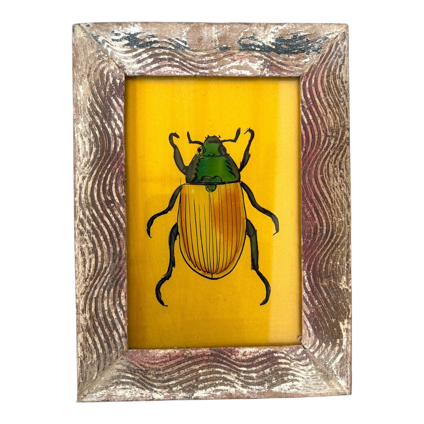Small gold beetle yellow glass painting