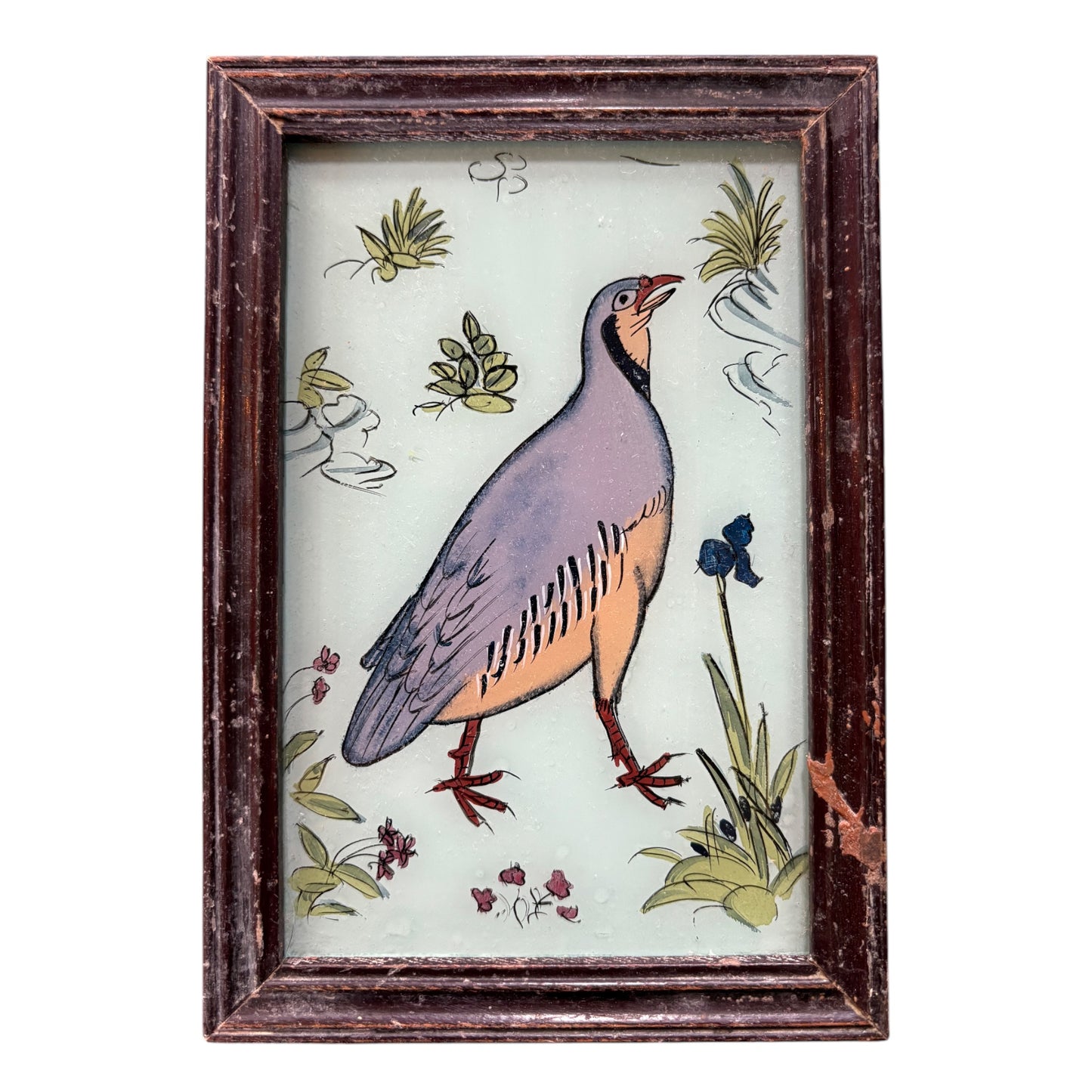 small partridge glass painting