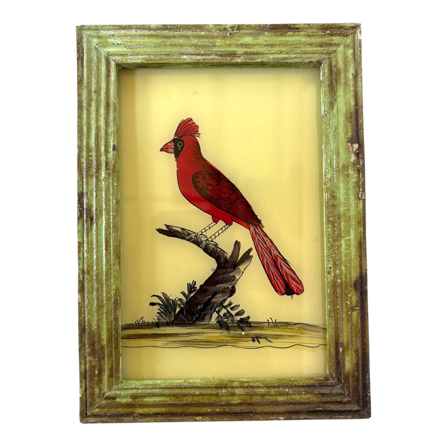 Indian reverse glass painting of a song bird