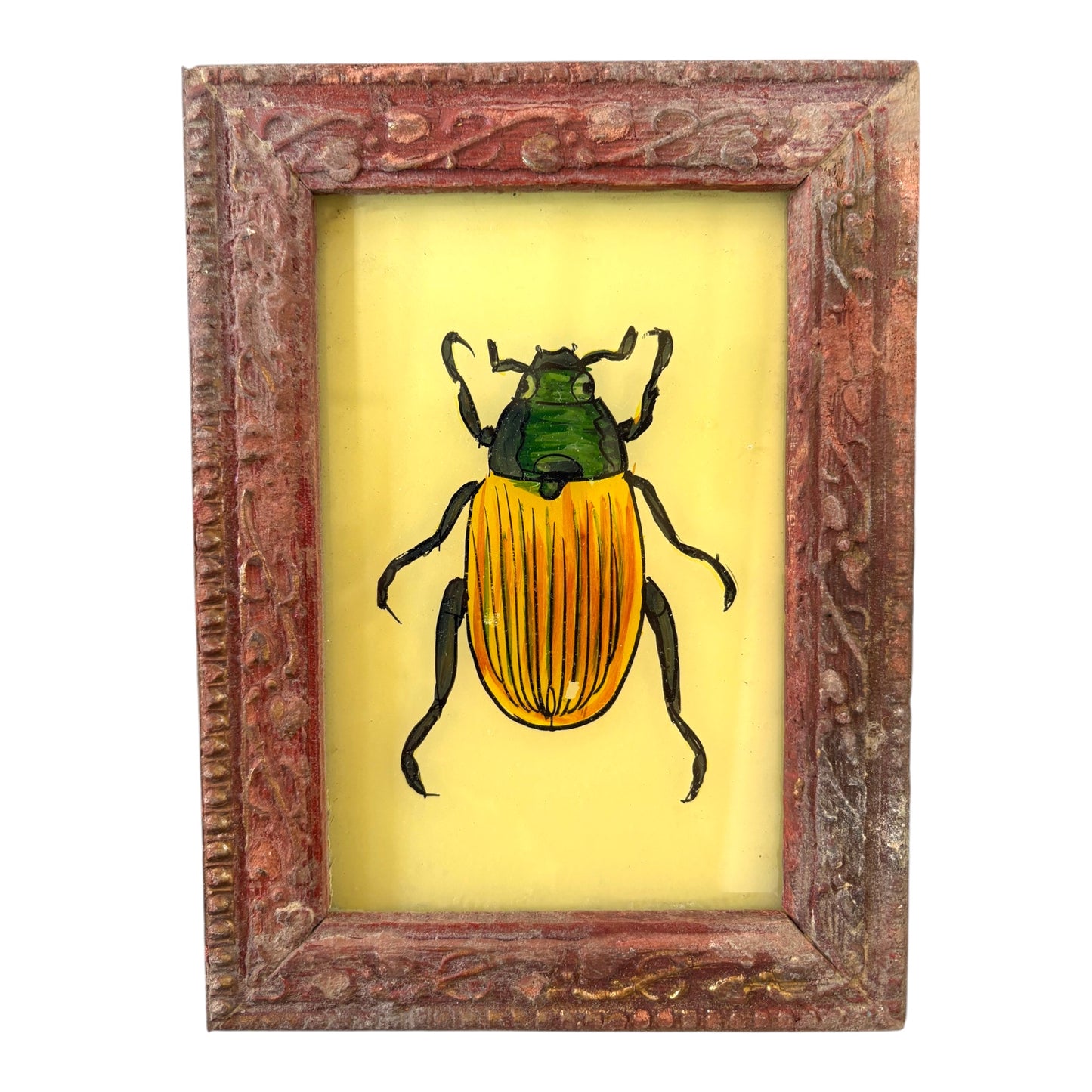 Small yellow beetle glass painting