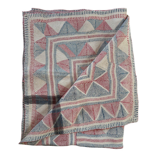 Nakshi stripes and chevrons kantha quilt