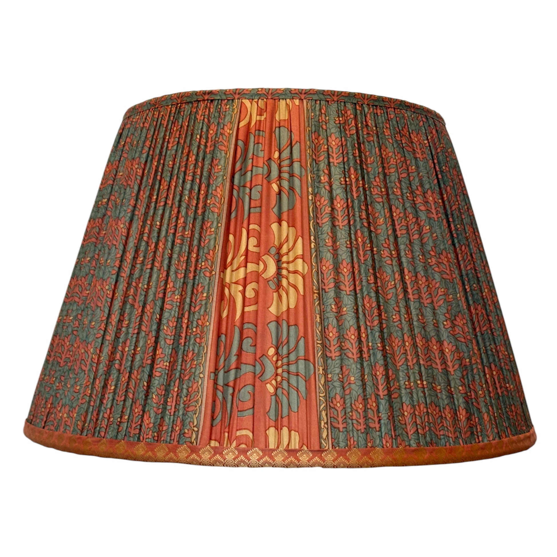 Terracotta pink and teal silk sari lampshade
