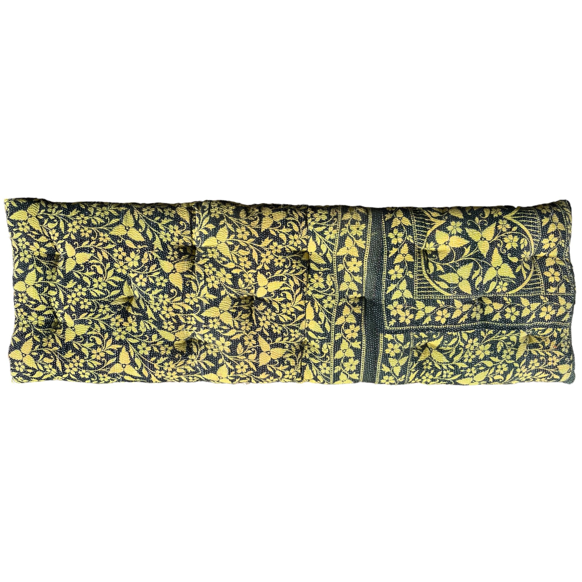 Yellow kantha bench cushion