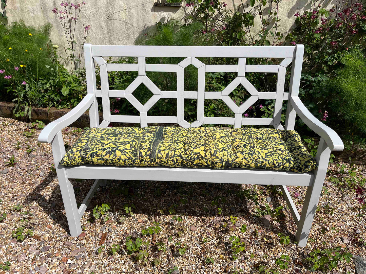 Yellow kantha bench mattress