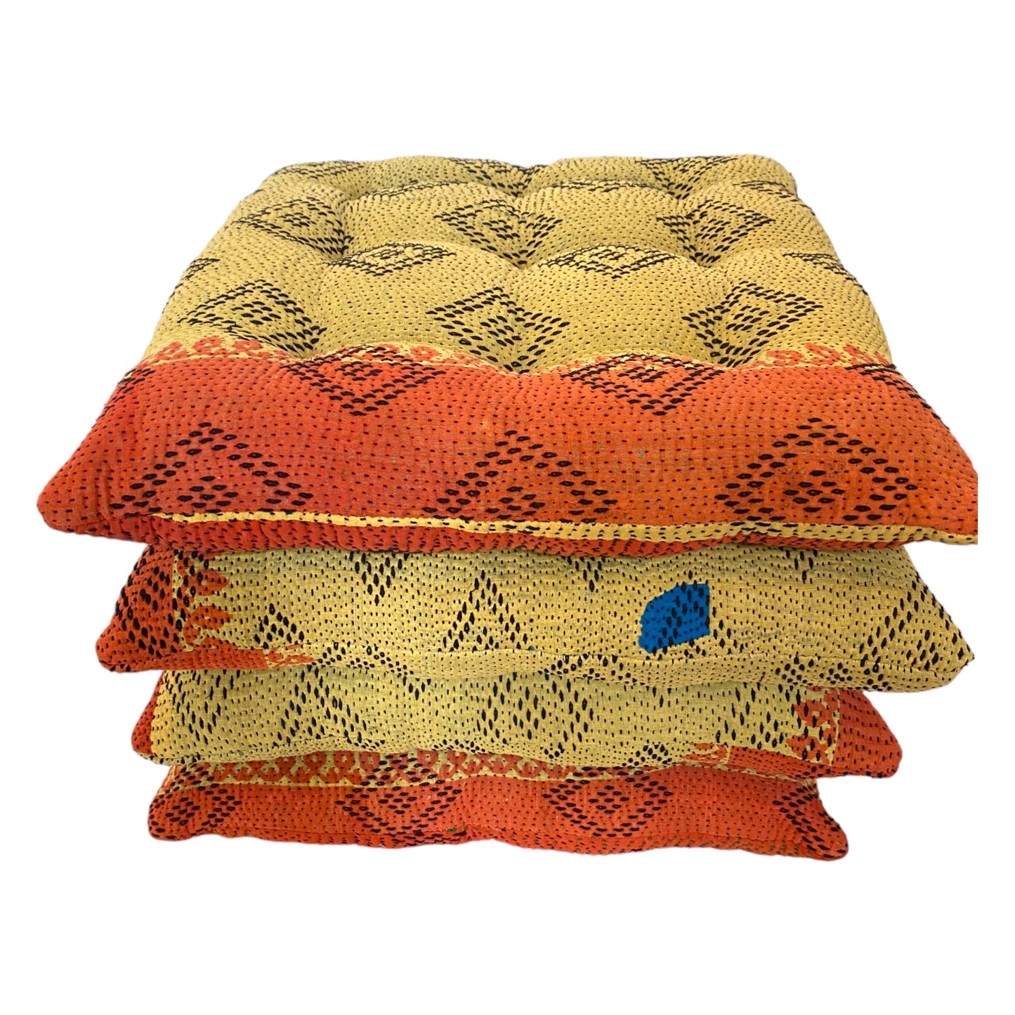 yellow diamond kantha seat pads