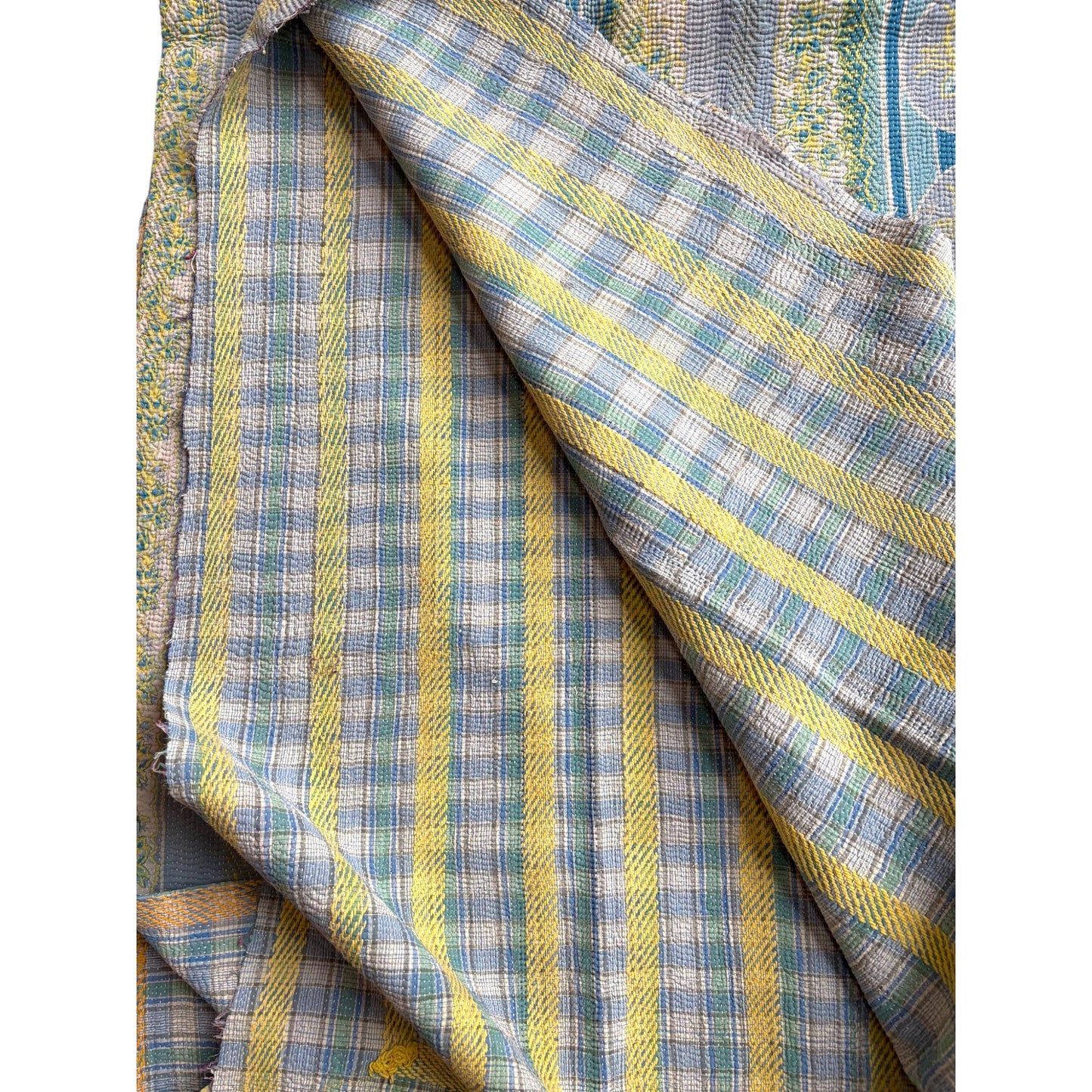 Blue and yellow kantha