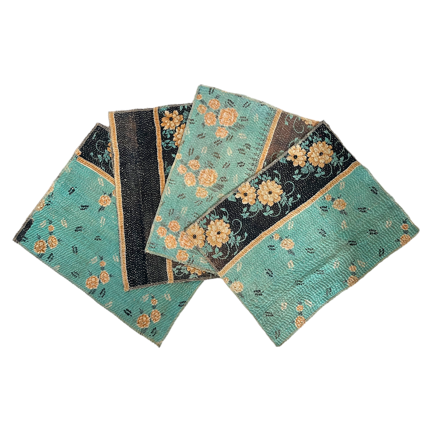 Pink check vintage kantha placemat reverse