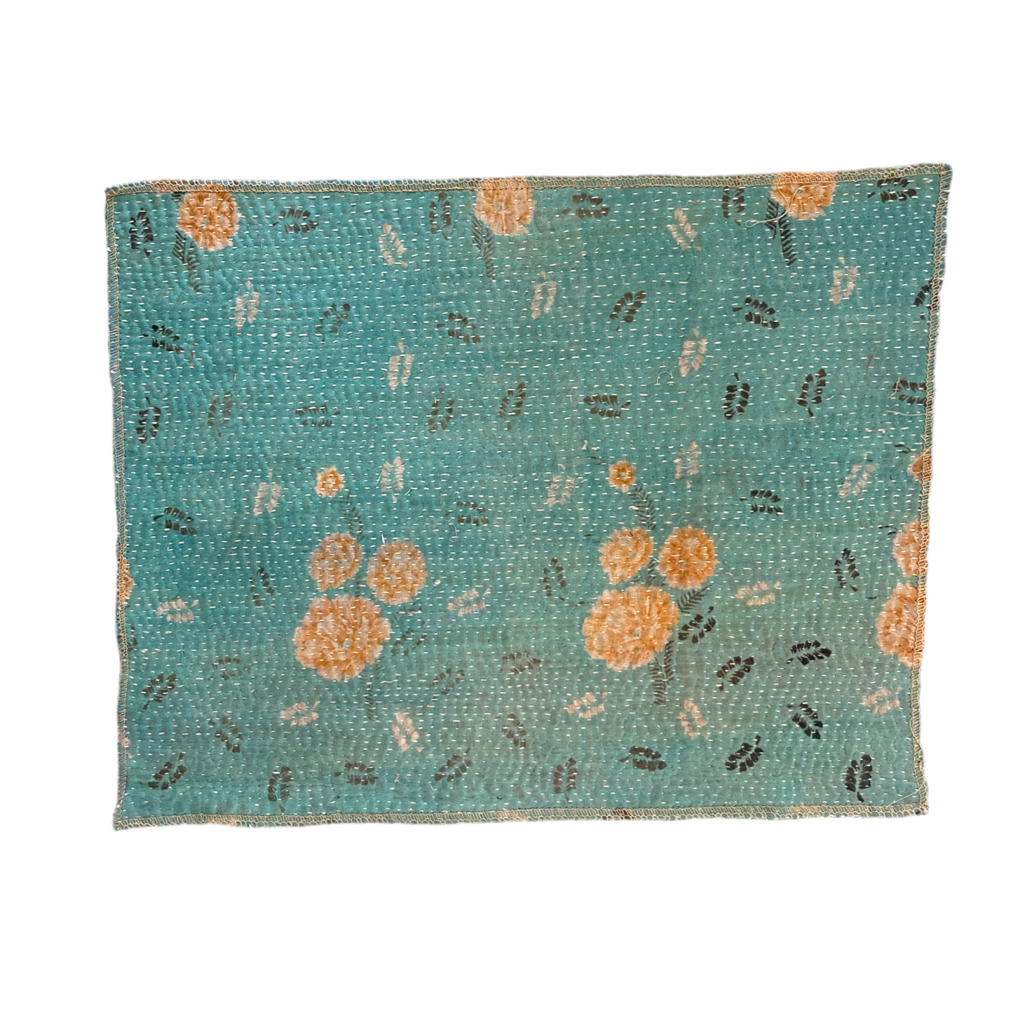 Pink check kantha placemat reverse