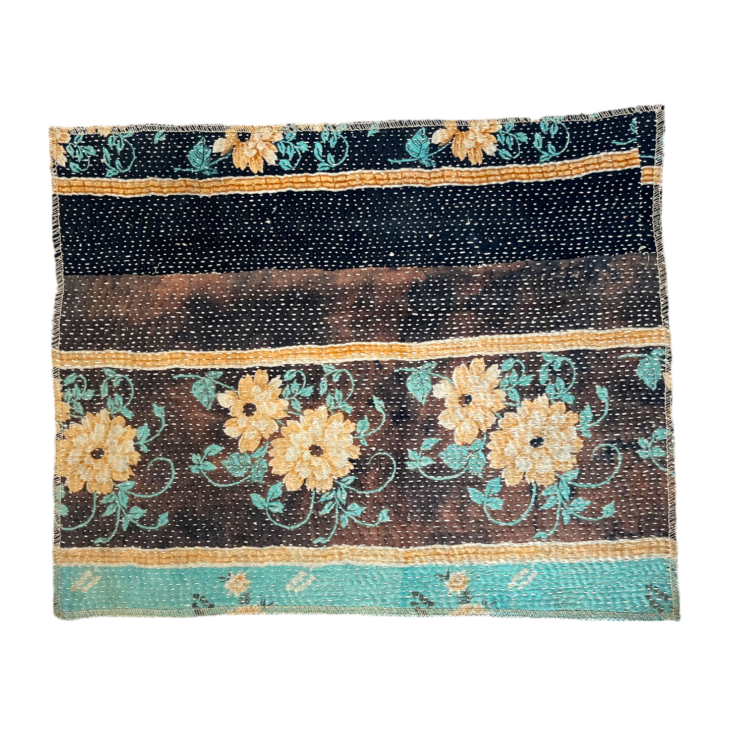 Pink check kantha placemat reverse