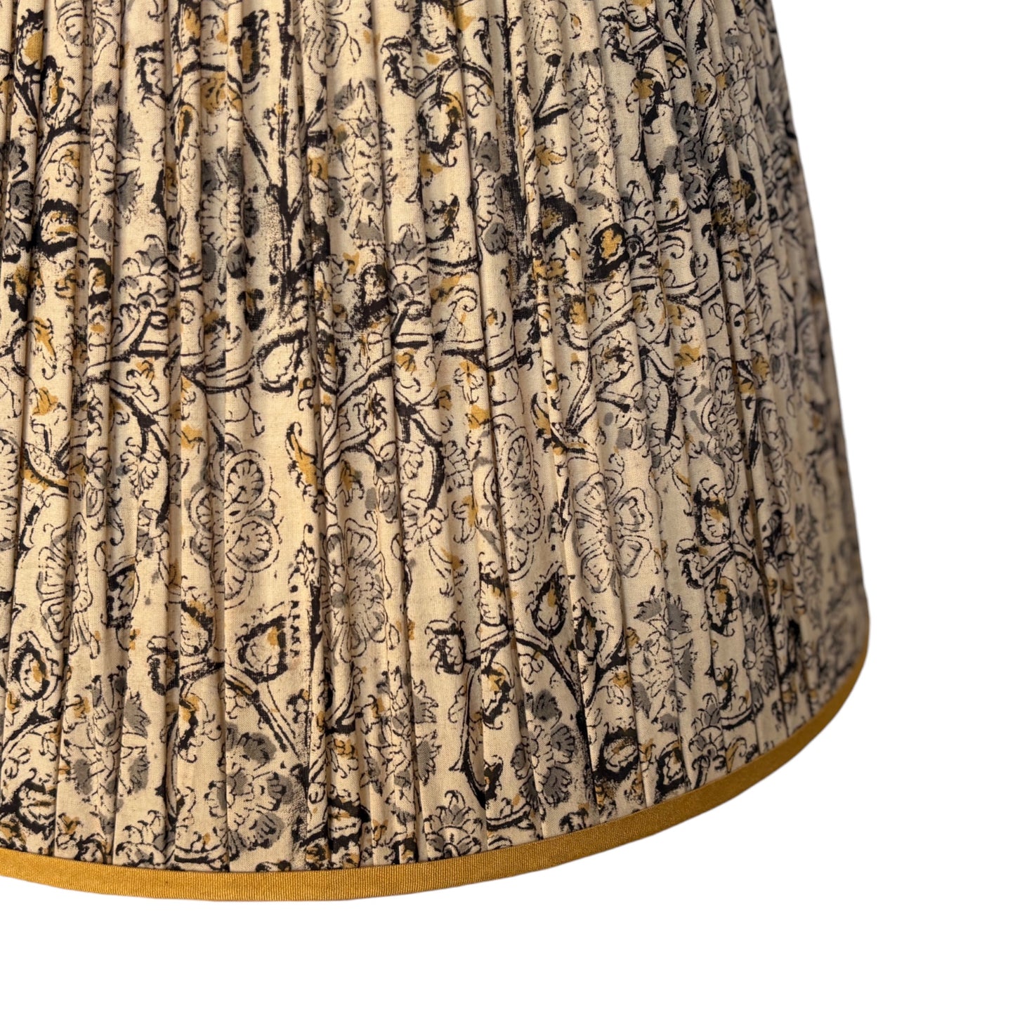 Charcoal kalamkari lampshade close up