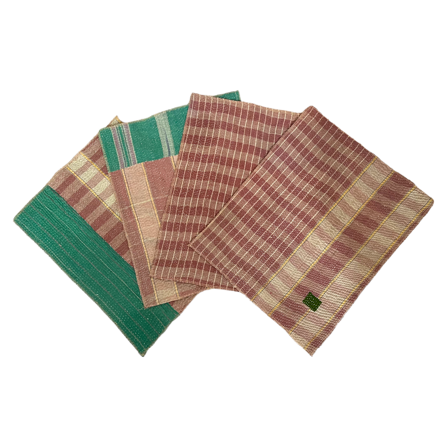 Pink check kantha placemat