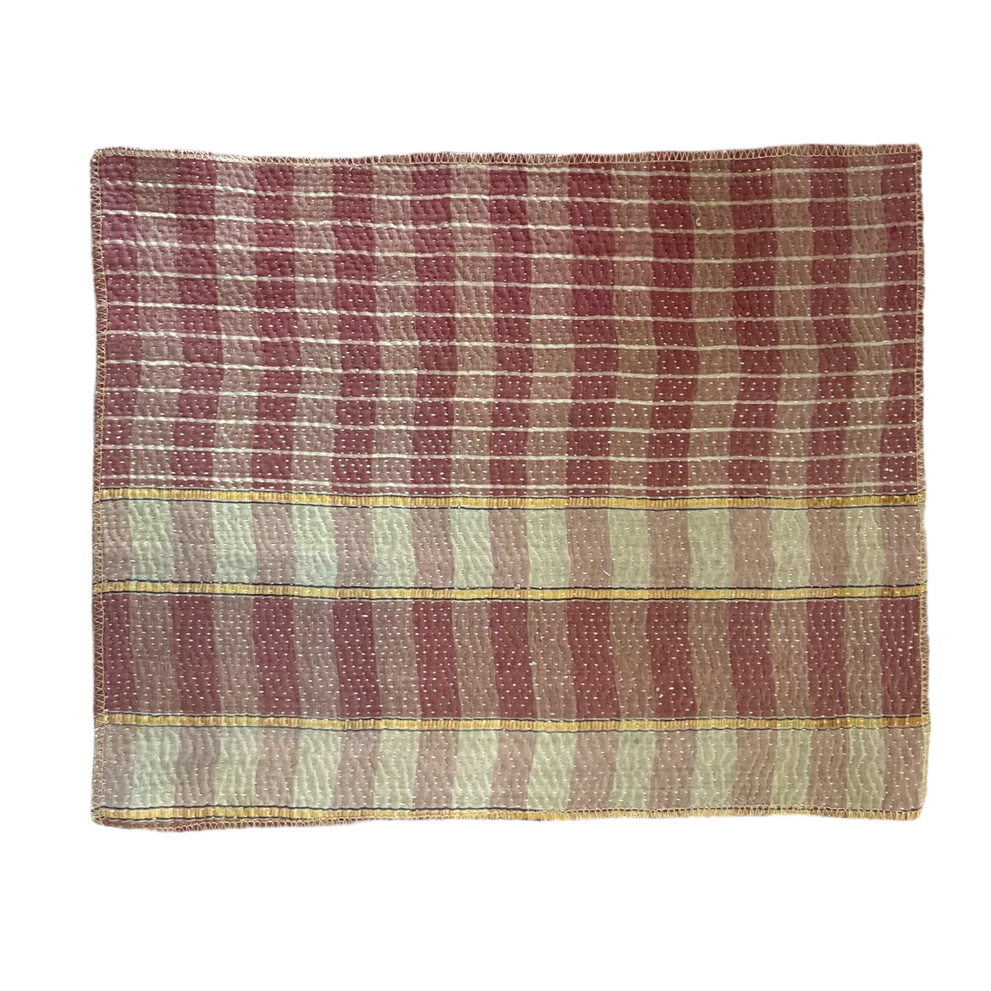 Pink check kantha placemat