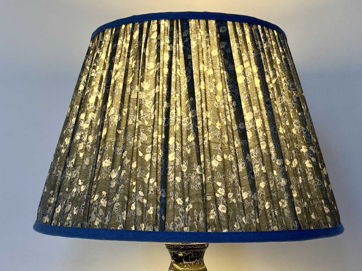 Air force blue paisley vintage silk sari lampshade lit