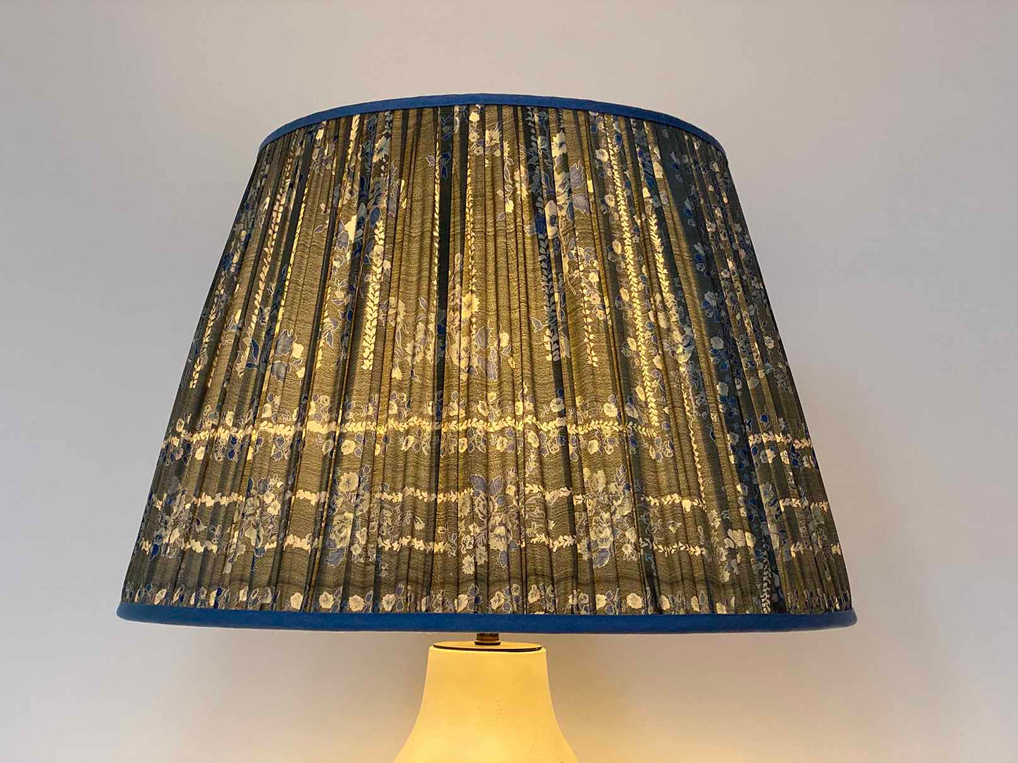 Air force blue paisley with border vintage silk sari lampshade