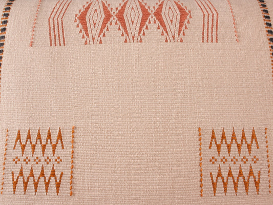 Cream, Dusty Pink and Orange Naga Cushion close up
