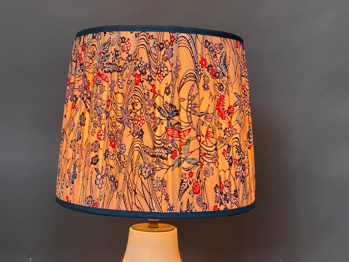 Pale pink and navy silk kimono lampshade